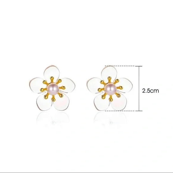Any 4/$25! Translucent Flower Pearl Stud Earrings - Picture 8 of 10